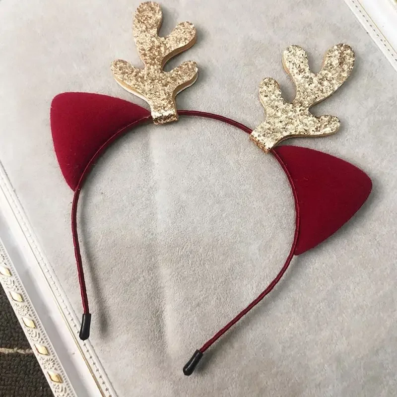 Cute Christmas Reindeer Cat Ears Headband Headdress Reindeer Headband Costume for Adult Kids Student Cartoon Hair Accessories