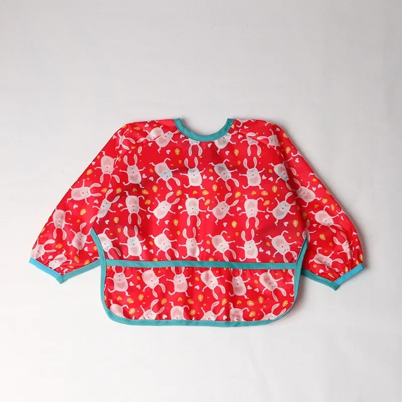 New Cute Cartoon Baby Bibs Waterproof Infant Eating Bib with Pocket Children Drawing Long Sleeve Apron Kids Burp Cloth For Kids
