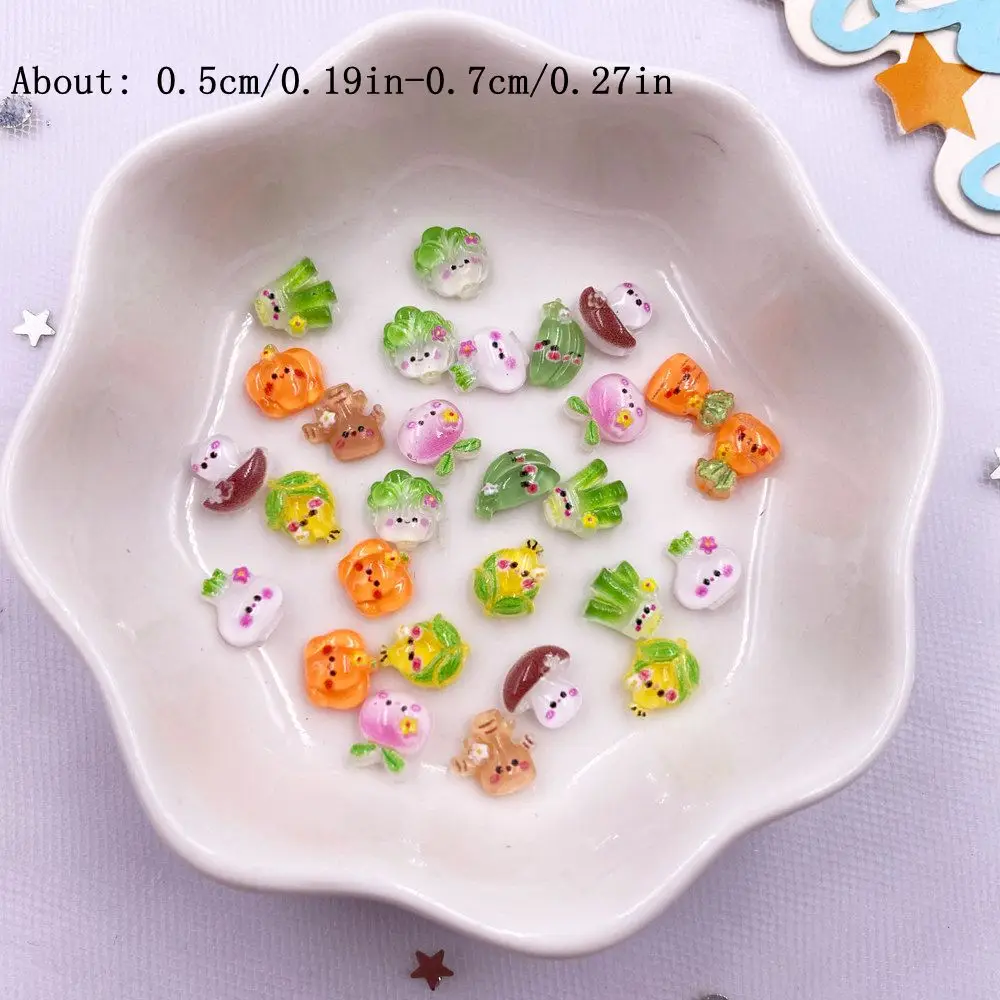 100pcs 수지 혼합 다채로운 양파 양배추 무 버섯 야채 네일 아트 플랫 백 라인 석 DIY 스크랩북 인형 공예