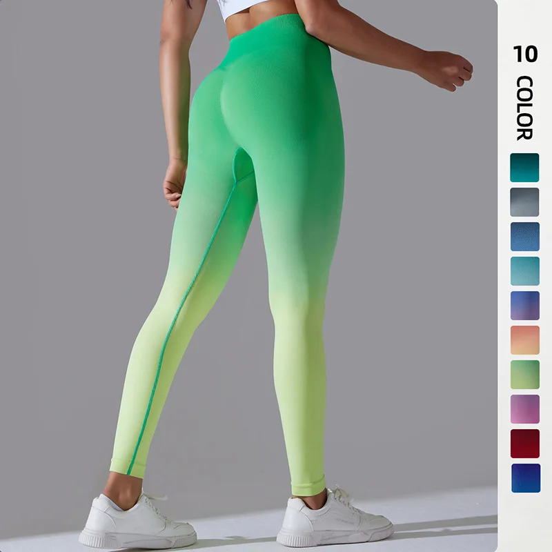 

Seamless Knitted Women's Yoga Pants Candy Gradient Tight High Waist Lifting Hip Running Sports Pants Fitness Pants