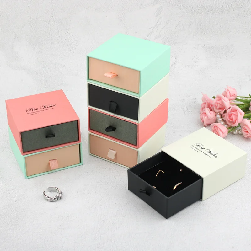 10pcs Contrast Color Pull-out Cardboard Jewelry Box Greeting Card for Necklace Ring Gift Display Creative  Packaging Case