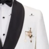 Cenne Des Graoom 2024 Men Suits Black and White Floral Paisley Tuxedo Pants Double Breasted with Single Metal Side Buckle Dinner 3