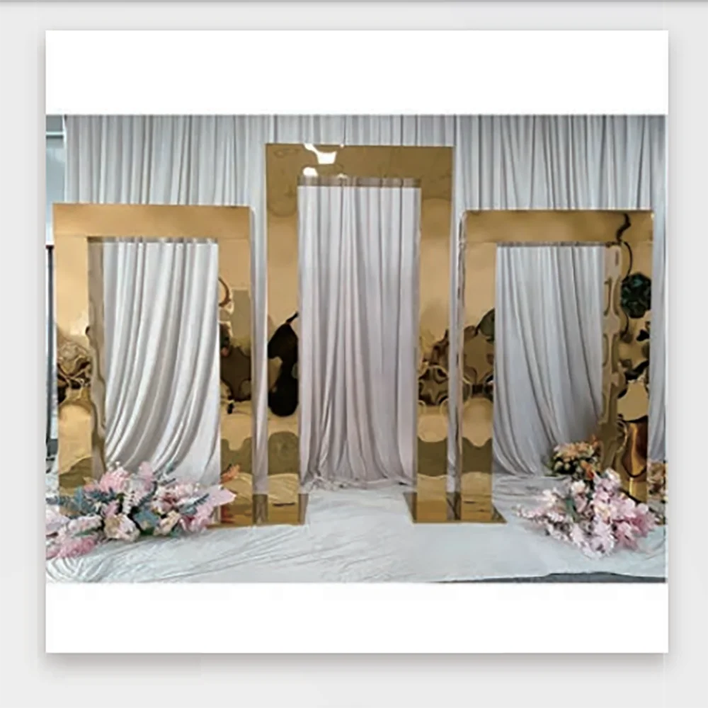 

Promotional New Type 3 piece Stainless Steel Gold Arch Backdrop For wedding Backdrop Decoration