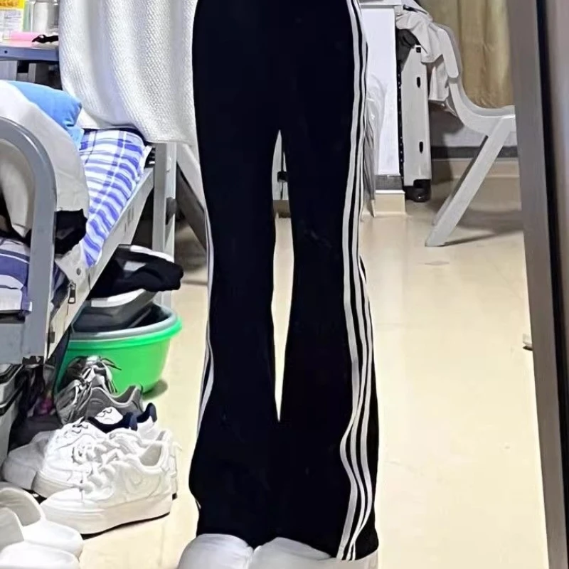 2024 New Spring and Autumn Retro Commuter Versatile Polyester Flare Pants High Waist Slim Fit and Slim Spliced Women's Pants