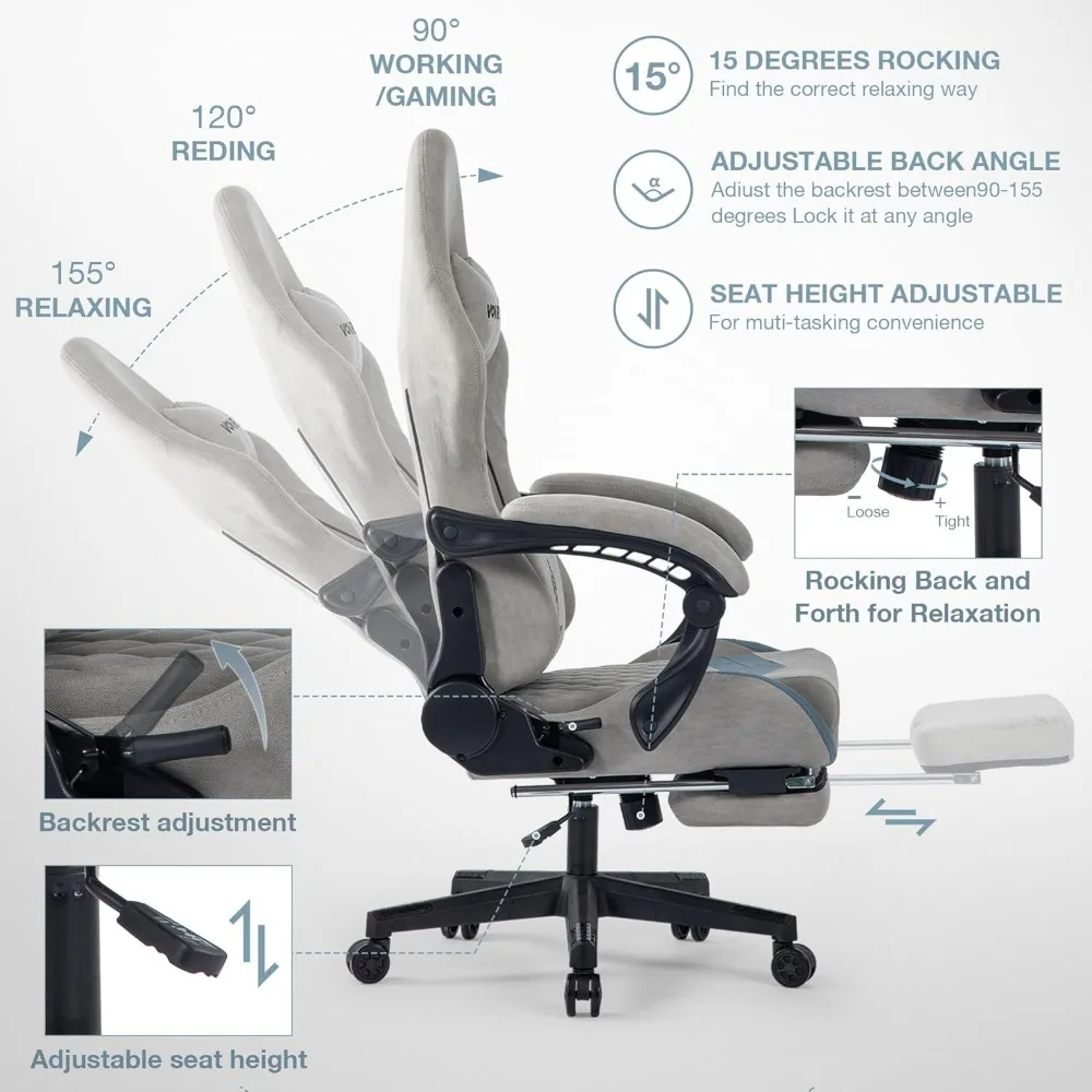 Gaming Chair for Adult, Computer Chair with Adjustable Lumbar Support Headrest and Footrest Large Size Reclining Gaming Chairs 3