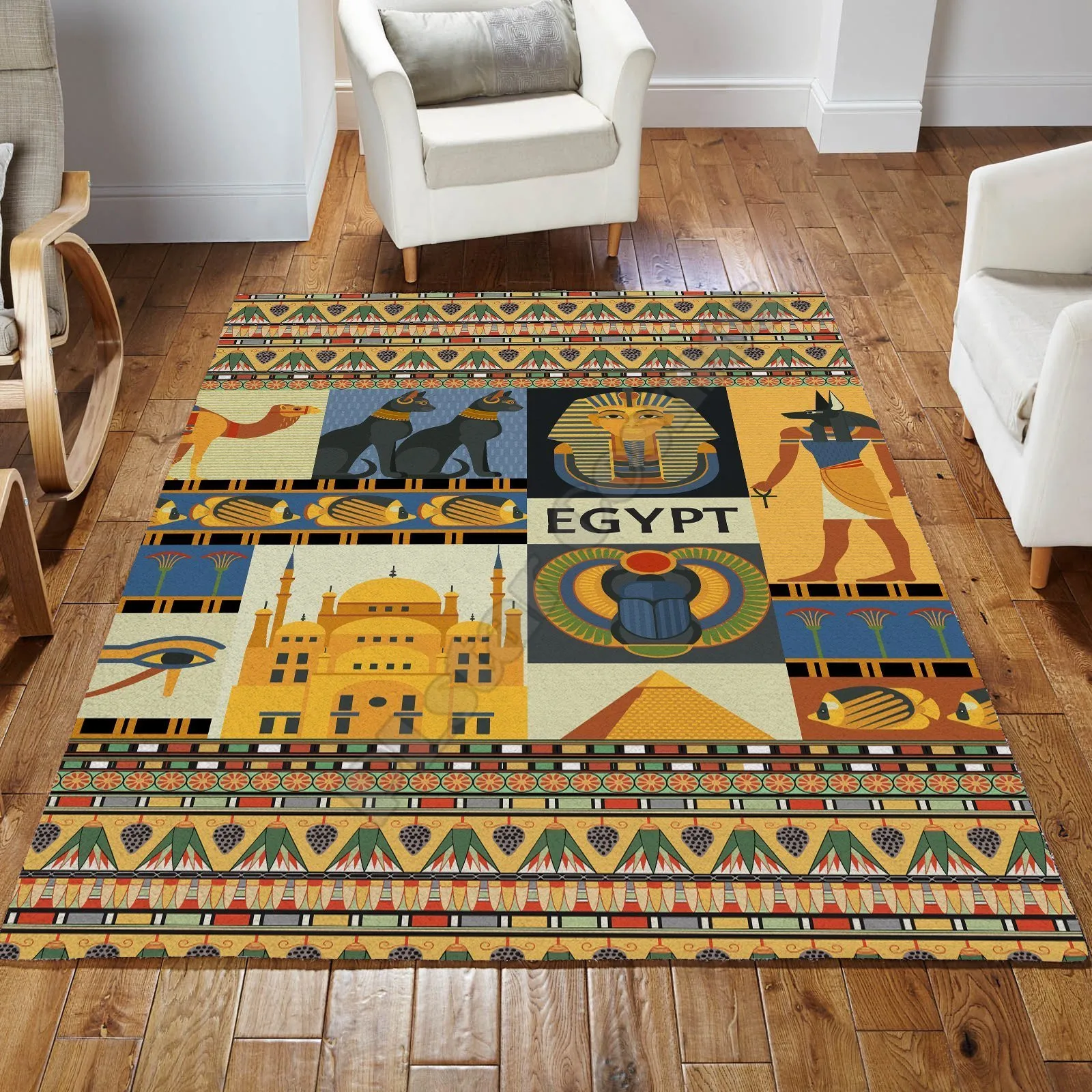 

Ancient Egyptian Mythology Culture Area Rug 3D Printed Room Mat Floor Anti-slip Carpet Home Decoration Themed Living Room Carpet