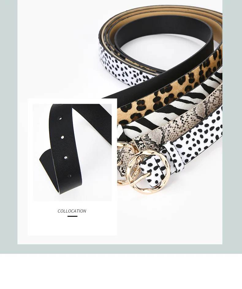 2024 New Women Leopard Snake Zebra Pattern Snakeskin Cos Skin Cricle Pin Golden Buckle Belts for Dress Jeans Suits
