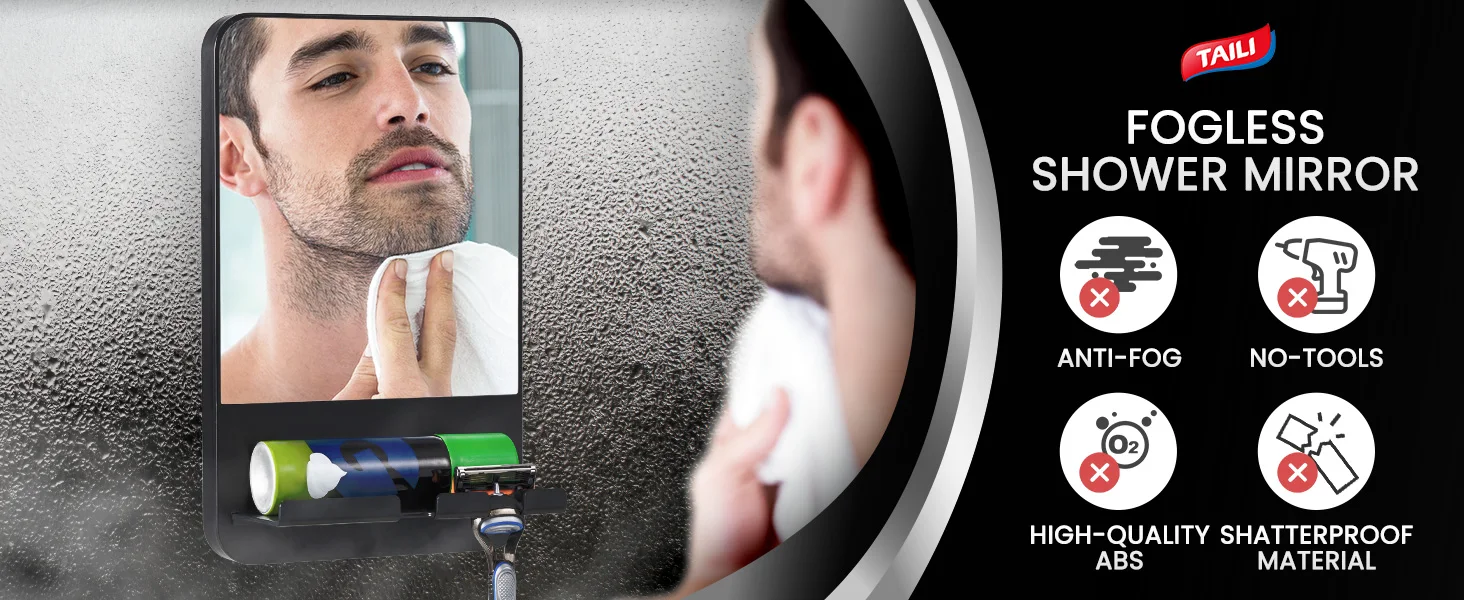 Description Picture 2 of itemTAILI Acrylic Anti Fog Mirror Shower Shaving Fogless Mirror Washroom Accessories For Women Makeup Man Shaving Bathroom Tools