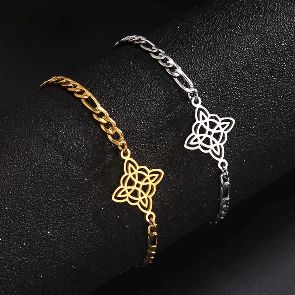 Witch Celtics Knot Charm Geometric Pendant Stainless Steel Bracelet for Women Men Trendy Box Chain Amulet Jewelry Gifts