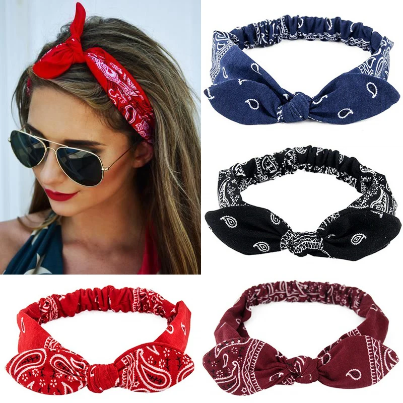 Nový ženy moka měkké celistvý tisk čelenky vintage boho kříž uzel elastická hairbands bandanas dívčí vlasy kapel vlasy příslušenství