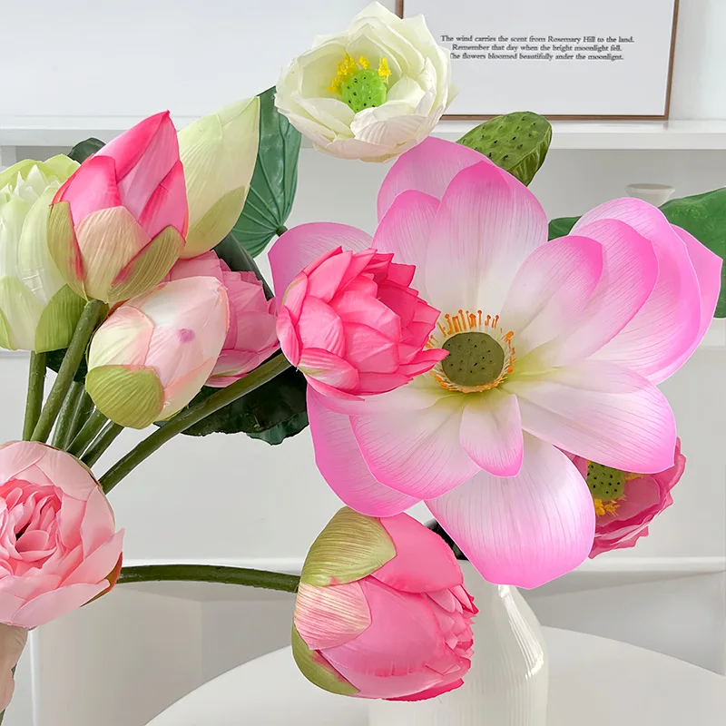 Artificial Lotus Canopy with PU Lotus Leaves for Home Decoration and Photography Props, 85cm