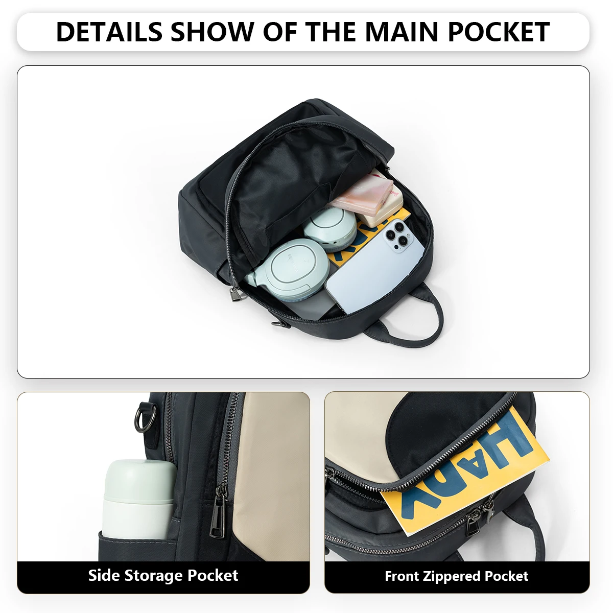 Hong Kong Simple Color-Blocked Women's Backpack 2025 New Large-Capacity Nylon Anti-Theft Backpack Versatile Casual School Bag for Shopping, Travel, Commuting, and Work