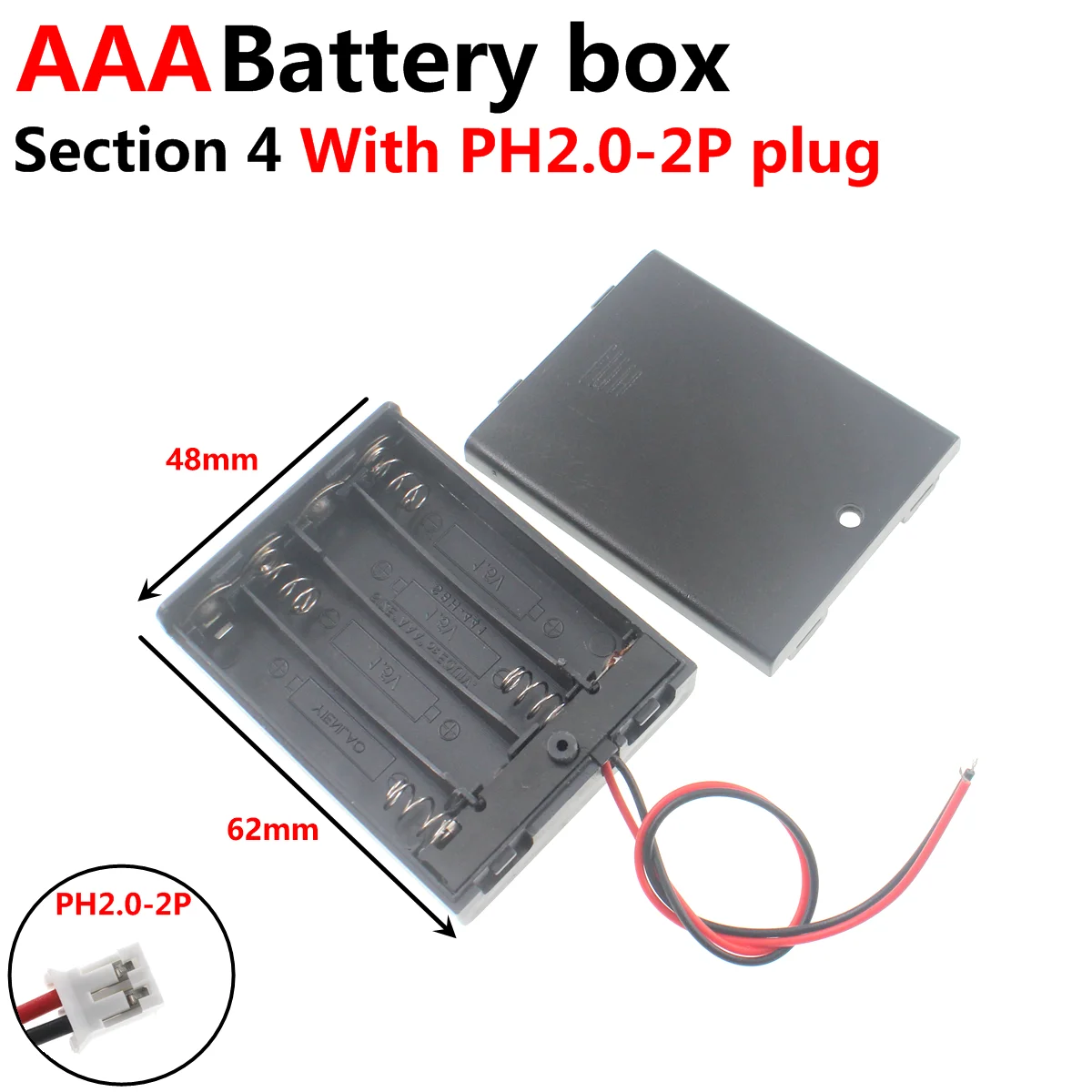 리드 포함 AAA 배터리 홀더, 1 2 3 4 슬롯, XH2.54 5.5-2.1 소켓 헤드 플러그, 1X 2X 3X 4Xcase 배터리 박스, 5PCs