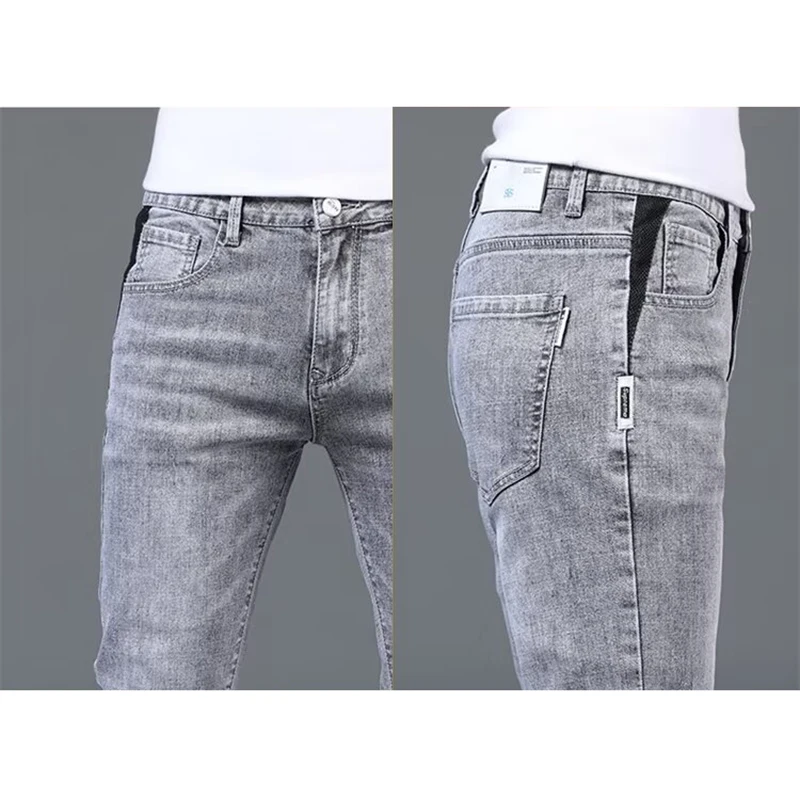 Men Fashion Versatile Gray Street Denim Pants Male Winter Thermal Hot Sale Jeans Youth Popular Narrow Leg Warm Plush Trousers 6