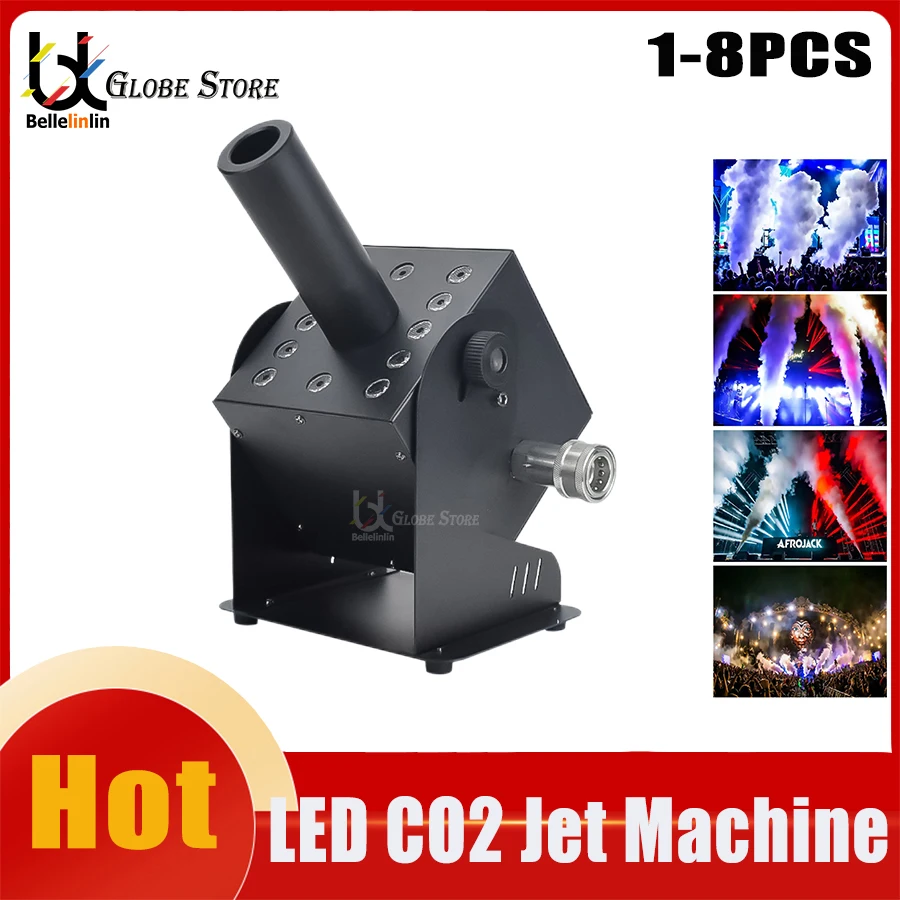 

No Tax 1-8Pcs CO2 Jet Machine with LED RGB 3in1 12pcsx3w LED Co2 Liquid Club Jet Blast Machine Gas Plug IN/OUT Connect DMX512