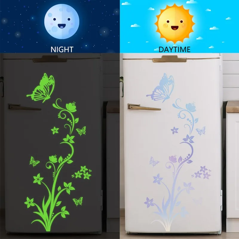 Simple Luminous Flower Butterfly Refrigerator Sticker for Home Living Room Kitchen Refrigerator Wall Sticker Self-adhesive Decor