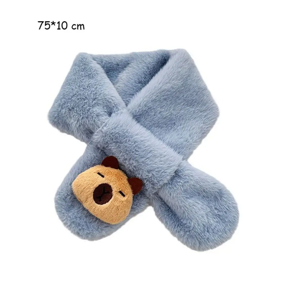 New Winter Children's Cross Scarf Plush Solid Color Capybara Scarf Boys Girls Thickened Warm Neckerchief Wrap Kids