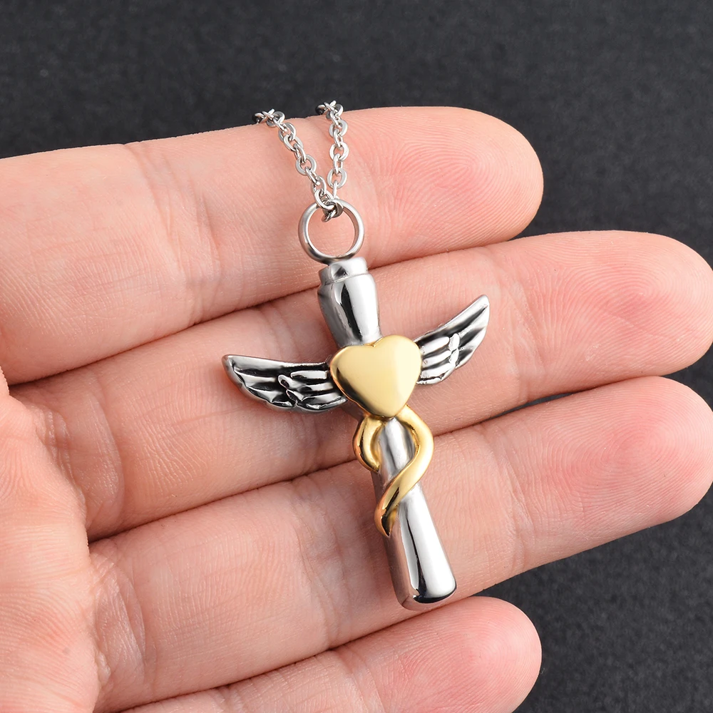 Cross Heart Angel Wing Urn Ashes Necklace for Women Stainless Steel Memorial Ashes Holder Keepsake Urn Necklace Dropshipping small cremation urn for pet ashes mini pet keepsake urn