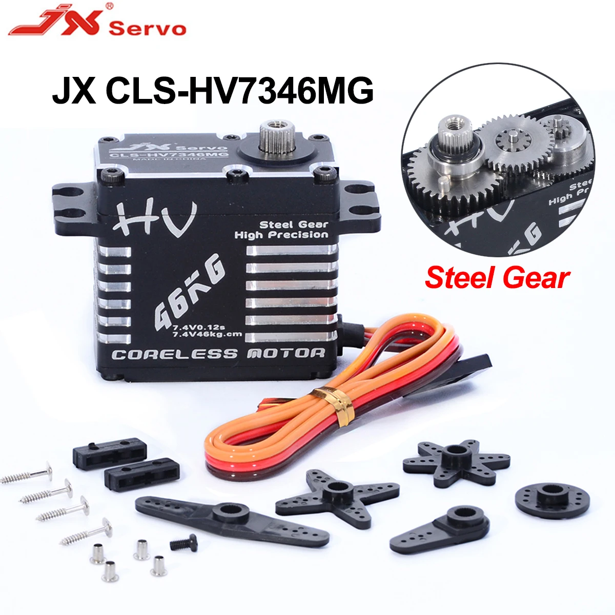 

JX CLS-HV7346MG 46kg 7.4V HV Coreless Servo Steel Gear Motor CNC Digital Servos for RC Car Boat Plane Robot Dron Accessories