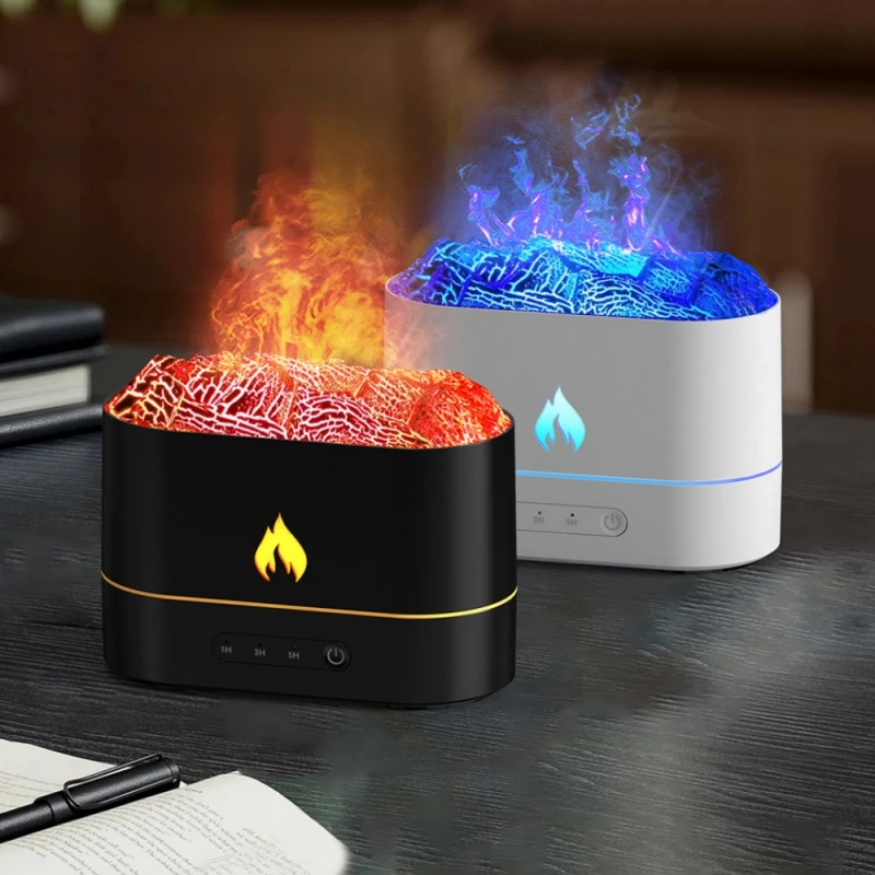 

250ml Flame Humidifier 1/3/5H USB Smart Timing LED Electric Aroma Essential Oil Diffuser Simulation Fire Lamp for Office Bedroom