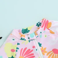 Toddler Girls Rash Guard Swimsuit Rompers Zipper Short Sleeve Floral Print Kids Bathing Suit Baby Swimwear 6