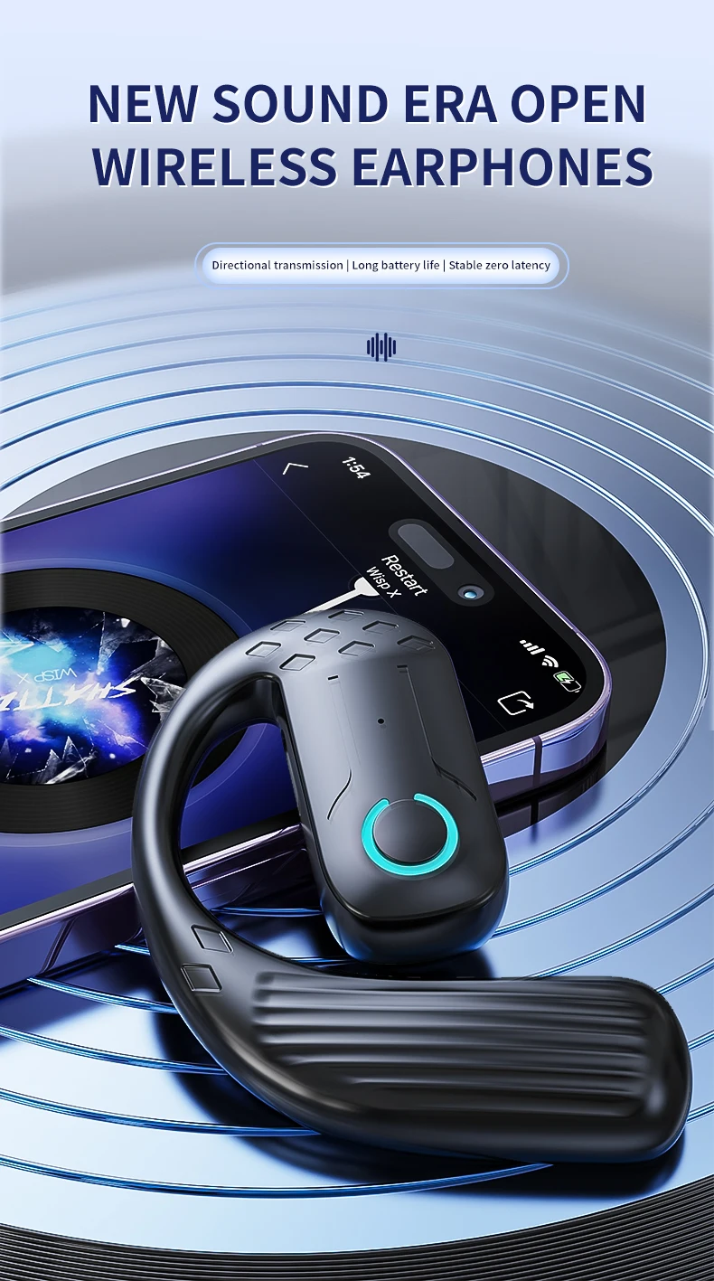 Bluetooth 5.4 Open Wireless Earphone 180° Rotation Adjustable Left Right Ear Uni