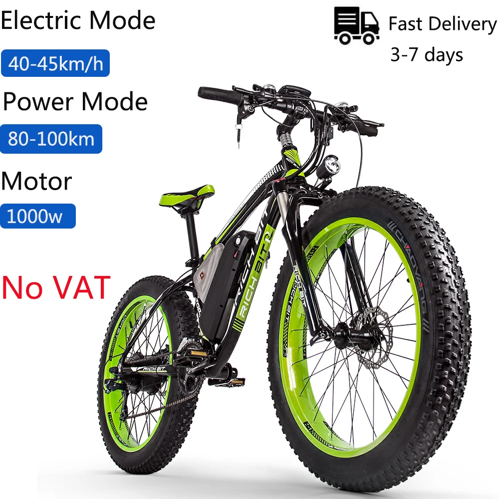 Ebike degli uomini della bicicletta elettrica della gomma grassa a 26  pollici della nuova RT 012 elettrica potente di RichBit 21 velocità 17AH  48V 1000W li batteria|fat tire ebike|electric bikepowerful electric bike -