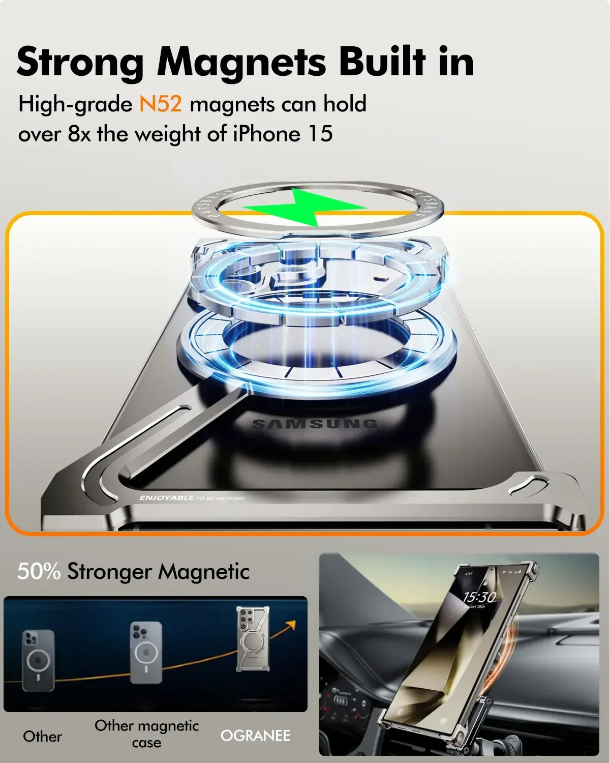 Eary Z Shape for Samsung Galaxy S24 Ultra Case Minimalist 360° Rotation Kickstand Aluminum Metal Frameless Design Bumper Case