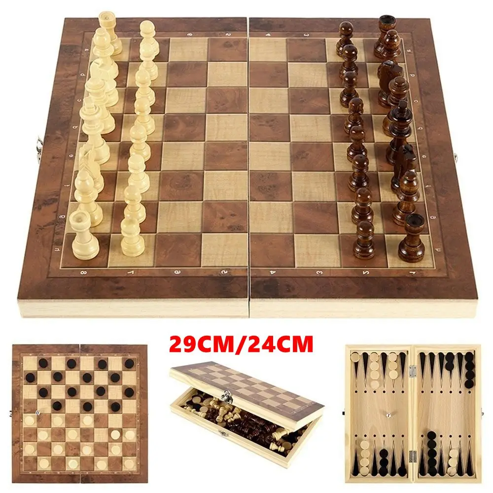 Board Game Wooden Chess Foldable Chess Board Folding Chess Board Chess Pieces And Board Chess Pieces 3 in 1 Chess Board Sets 29CM/24CM Folding Storage Wooden Exquisite Chess Set Travel Sets for Board Game 32 Chessman