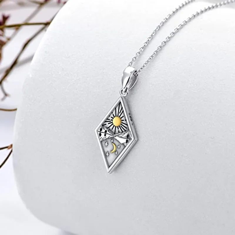 2025 Women Fashion Diamond shaped Sun Moon Mountain River Necklace Women and Men, Exquisite Landscape Pendant for Clowns, Fashion Jewelry,_voghion.com