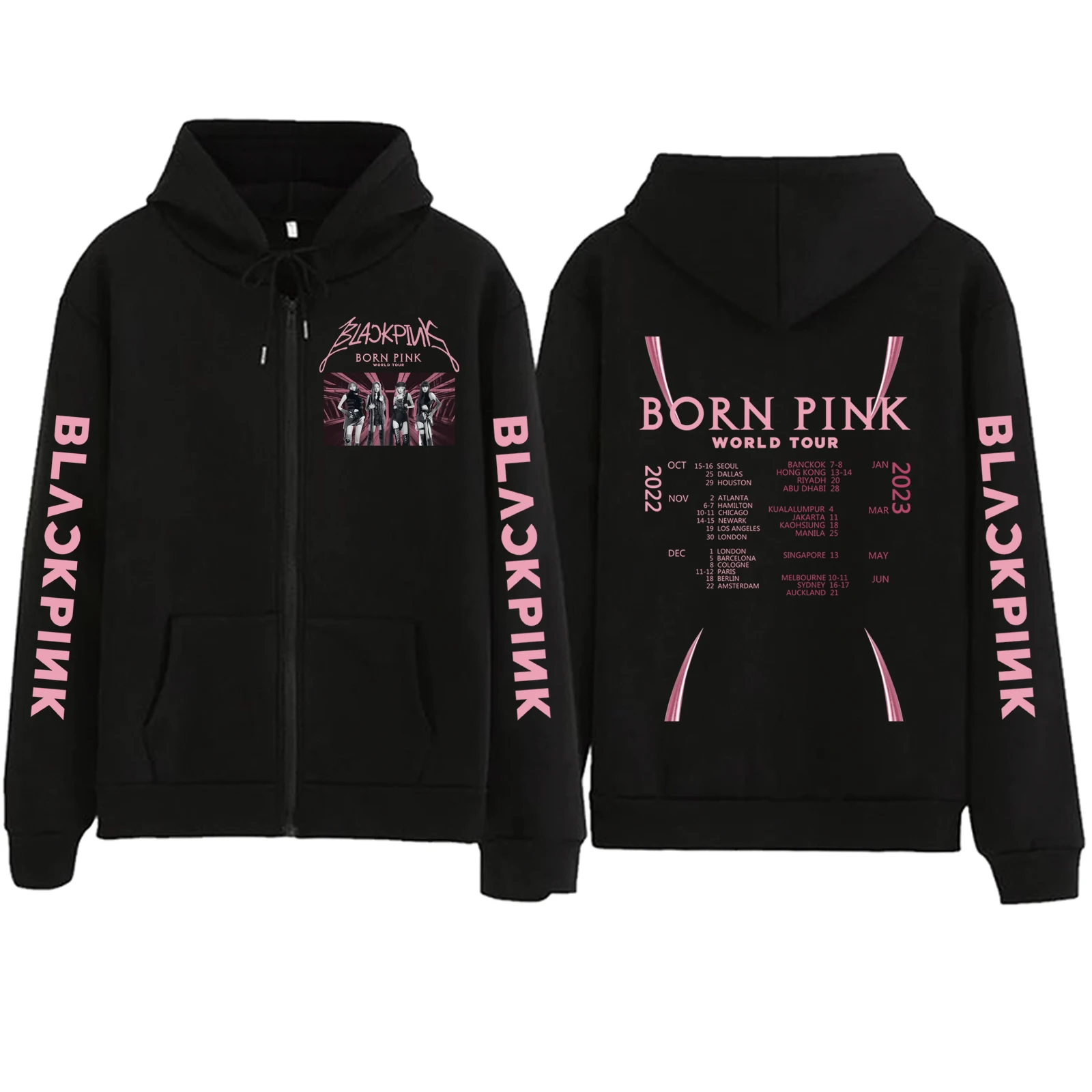 

Kpop Born Pink Zipper Hoodie Harajuku Pullover Tops Sweatshirt Streetwear Fans Gift Unisex