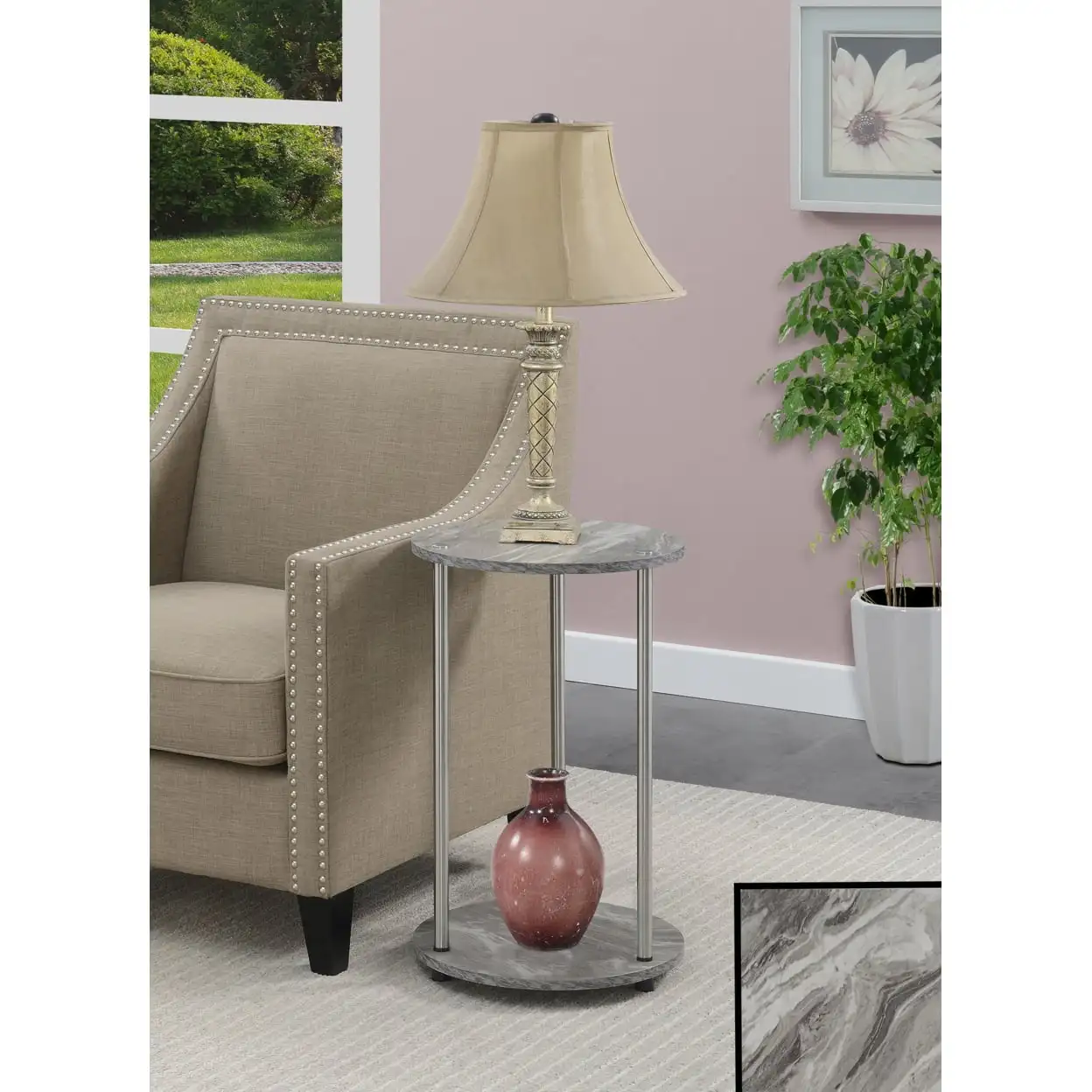 

Convenience Concepts Designs2Go Round End Table, Faux Gray Marble & Chrome