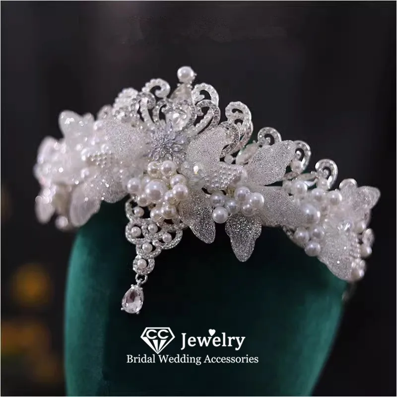 

CC Crowns for Women Wedding Hair Accessory Bridal Headbands Engagement Hairwear Imitation Pearl Pageant Diadems Headdress AN430