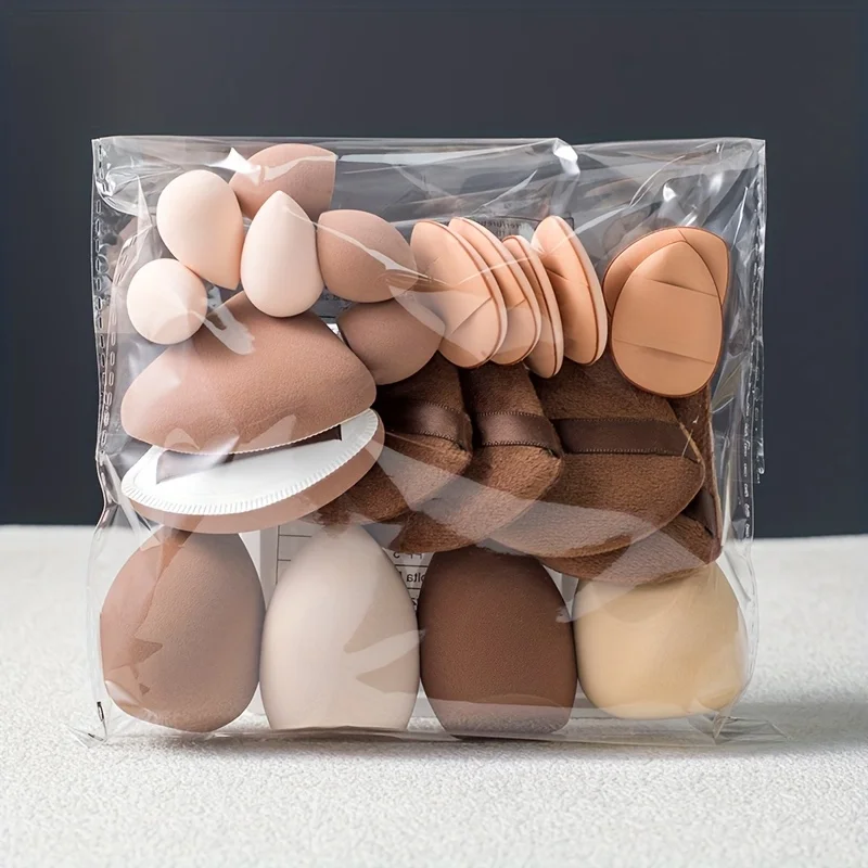 22Pcs Vegan Makeup Sponge Set - 4 Powder Puffs & 6 Mini & 4 XL & 6 Finger Blenders | Latex-Free All Skin Types Pro Travel Kit