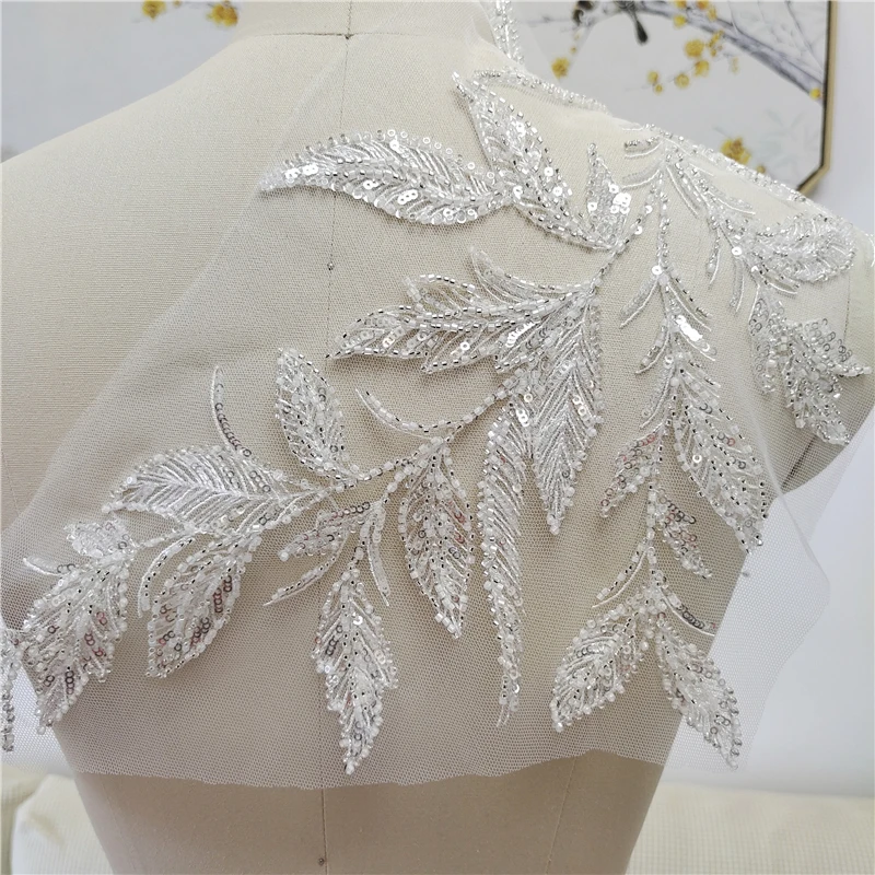

1pcs/lot Off-White High-end Beads Applique Wedding Dress Girl Dress Patch Lace DIY Accessories SC155