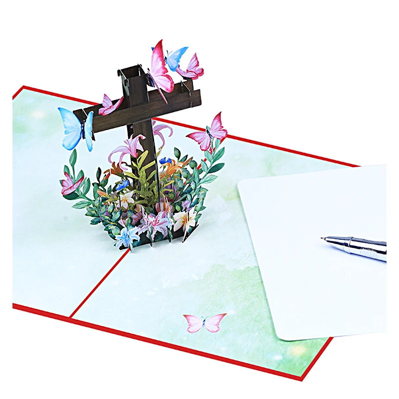 3D Religious Cross Pop Up Easter Card, Religious Sympathy Card, Condolence Card Removable Letter Paper Flowers Invitation