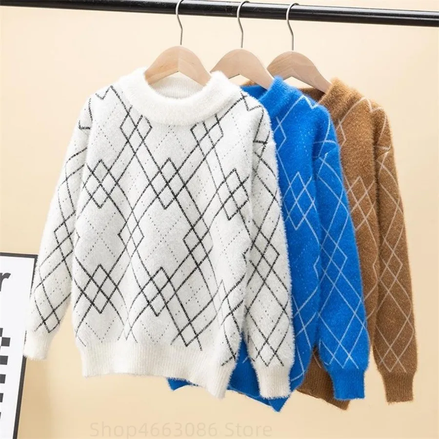 

Boy Sweater Baby Striped Plaid Sweater Knitted Children's Clothing Autumn And Winter Thickening Warm Boy Sweater