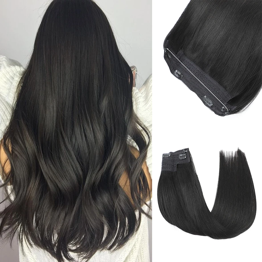 

Straight Fishing Line Human Hair Extensions Clip in One Piece Invisible Fishing Wire With 100% Human Hair Natural Color 12”-20”