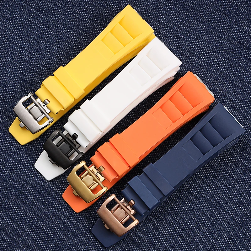 

20*25mm black blue red orange white yellow green rubber watchband for Richard Mille deployment clasp strap with full logo