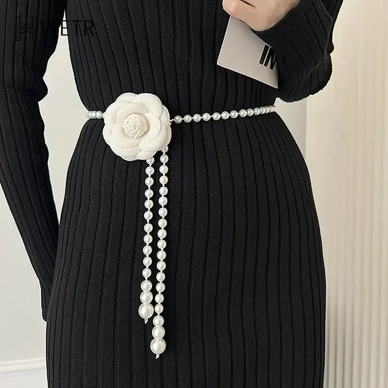 

1PC New Camellia Waist Chain Accessories New Small Fragrant Flowers Pearl Belt Decorative Skirt Sweater Stylish Waist Chain