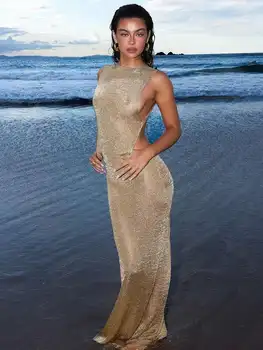 Townlike Sparkle Glittar Slim Bodycon Dress Women Maxi Long 2024 Summer Dress Perspective Backless Nightclub Sexy Party Dresses 1