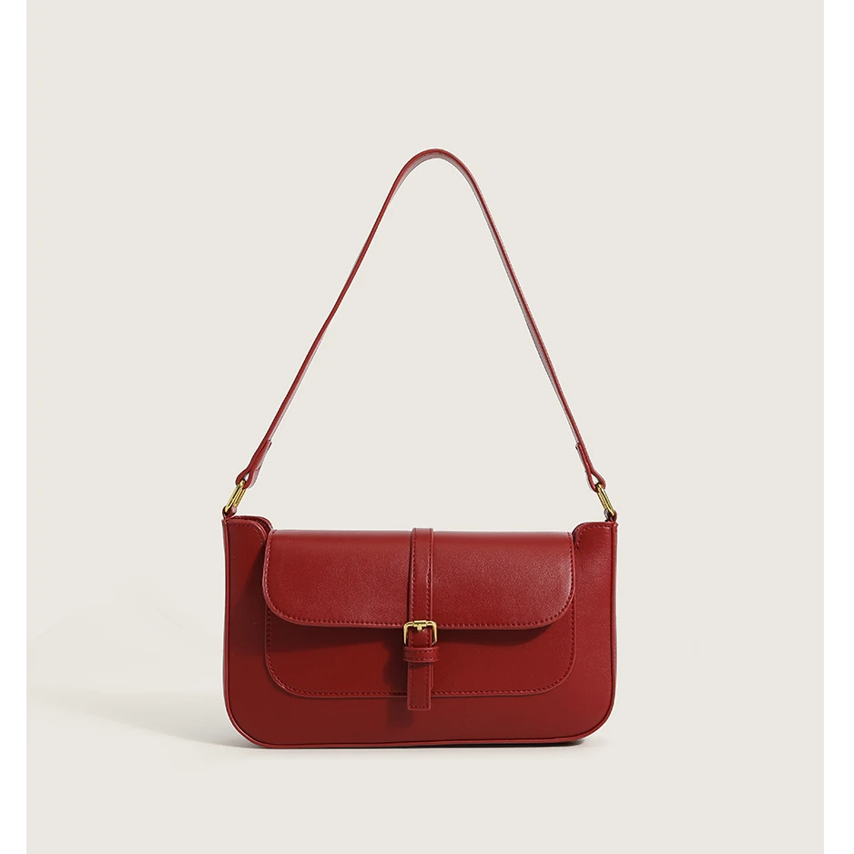 Bolsos de hombro de cuero rojo para mujer, bolsos de moda para mujer
