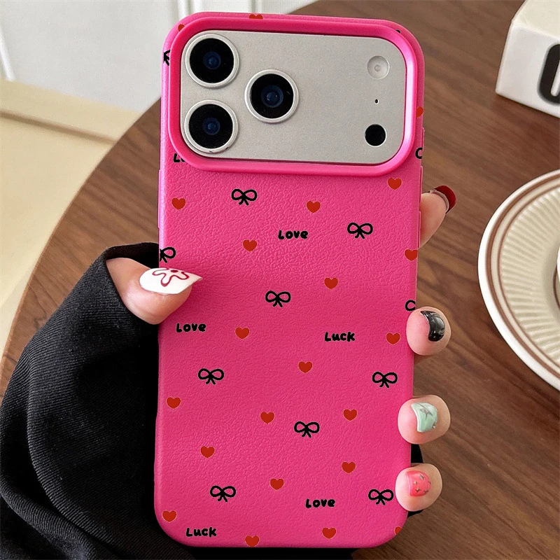 Cherry Cute Bow Shockproof Lichee Pattern Soft Phone Case Cover
