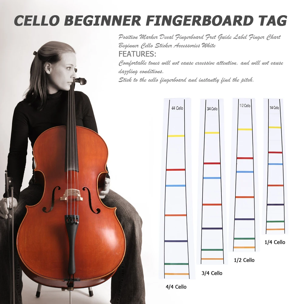 4/4 3/4 1/2 1/4 Position Marker Decal Fingerboard Fret Guide Label Cello Sticker Accessories White with Cello Board