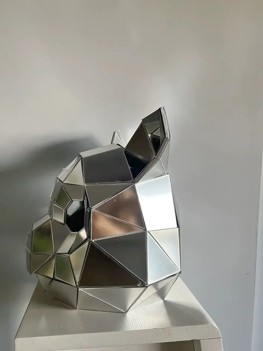 Mirror Glass Cat Head Mask Animal Head Masquerade Mask Music