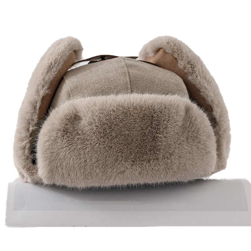 Russian Hat For Men Earflap Pilot Hat Winter Korean Splicing Faux Rabbit Ushak Bomber Trapper Thickened Warm Cap Women's Ski Cap winter hat earflap hat faux fur hat