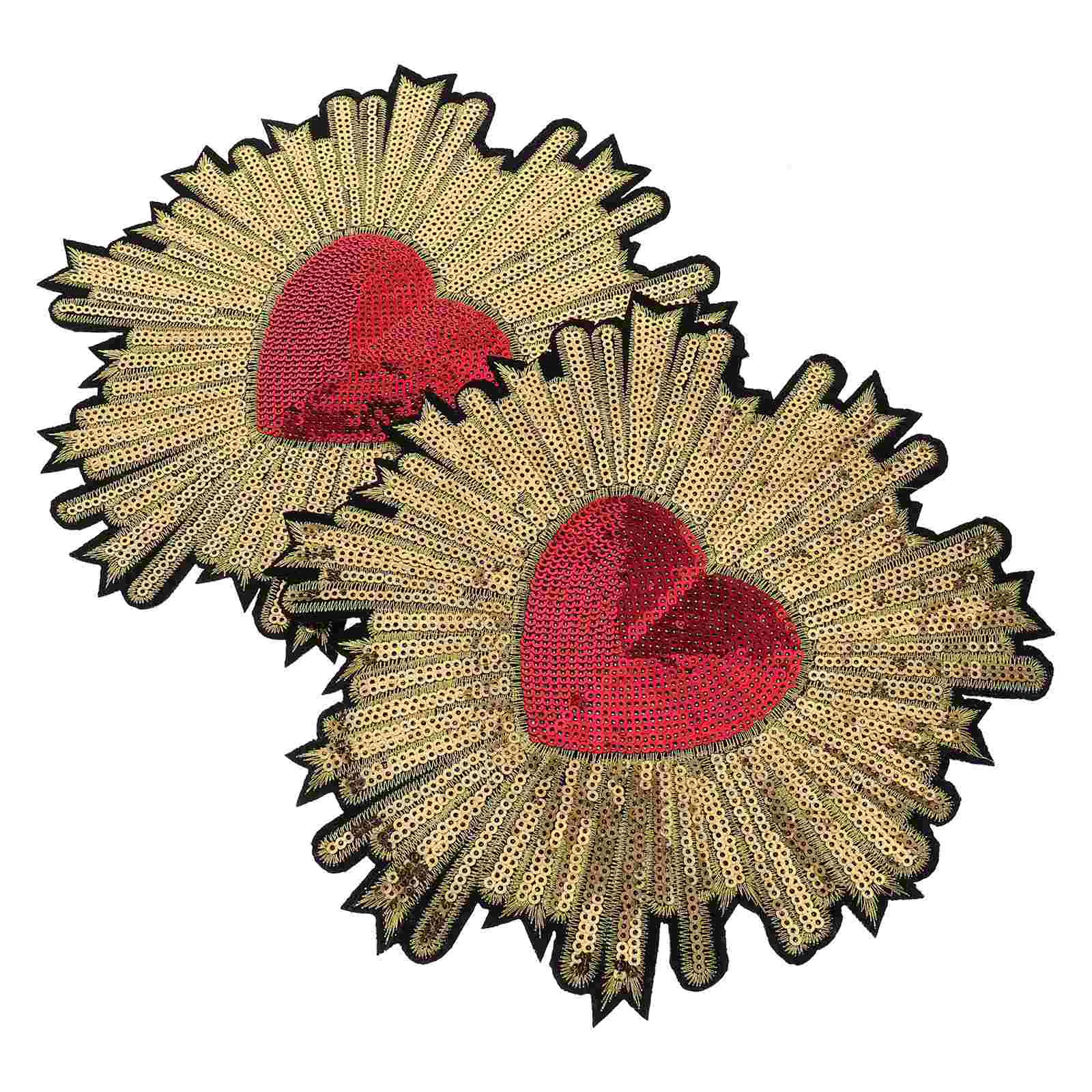 2 Pcs Wedding Decorations Sequin Embroidered Patch Embroidery Peach Heart Patches Large Cloth Stickers Craft Garment Bride