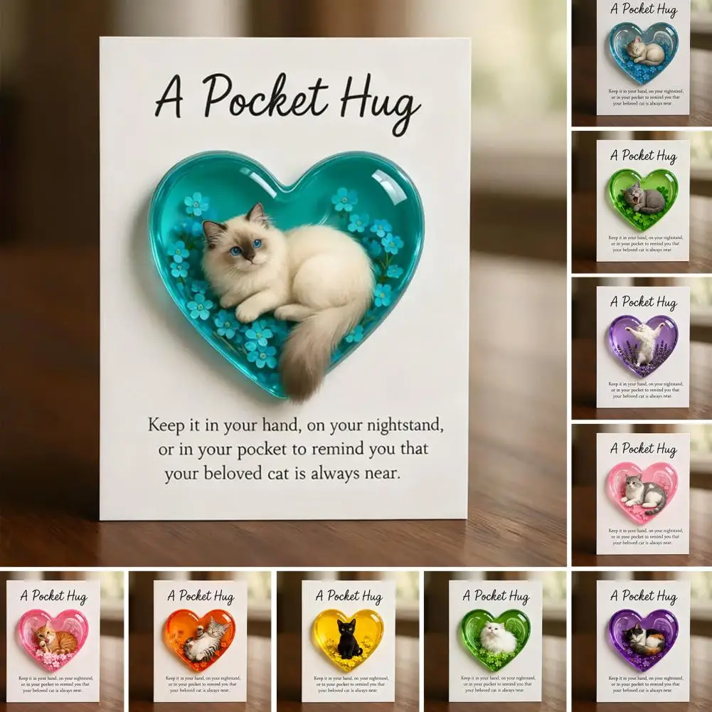 7*9cm Cat Memorial Pocket Hug With Inspirational Card Emotional Support Love Heart Shaped Cat Pocket Token Decoration Cat Owners