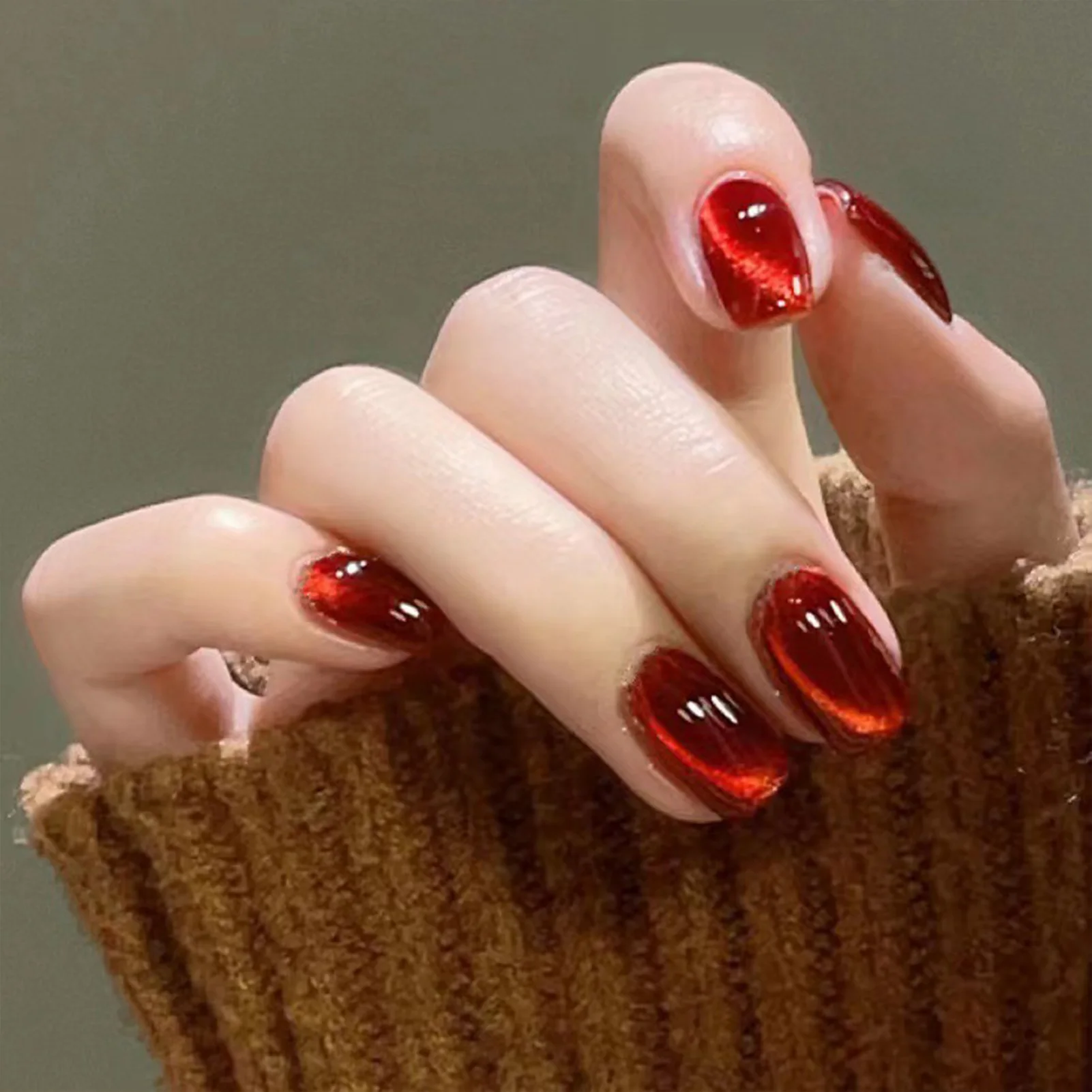 

Красное вино кошачьи глаза поддельные ногти многоразовые носимые Круглые Искусственные искусственные ногти для повседневной жизни повседневного использования