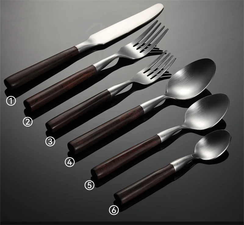Description Picture 3 of itemStainless Steel Cutlery Set Imitation Wooden Handle Sliver Western Dinner Knife Forks Spoon Table Decoration Accessories